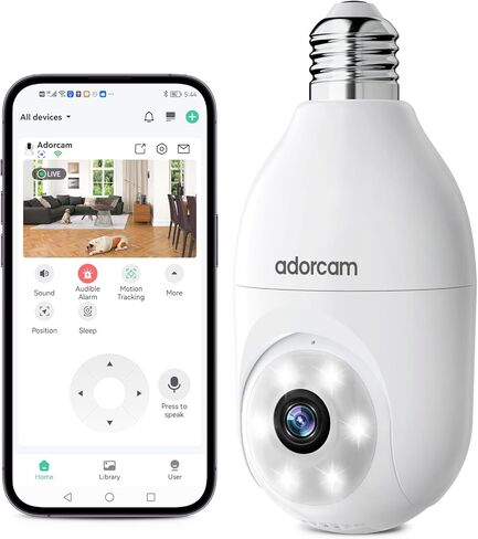 كاميرا مراقبة لمبة الإضاءة من adorcam: كاميرات بمقبس E27 لاسلكية 2K WiFi للمنزل الخارجي والداخلي مع كشف حركة 360 درجة وتتبع تلقائي وأضواء كاشفة ملونة ورؤية ليلية مقاومة للماء in Kuwait