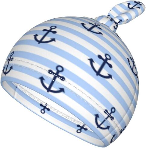 Striped Anchor Newborn Swaddle Blanket with Beanie Set, Soft Stretchy Baby Receiving Blanket Infant Swaddle Sack for Baby Boy and Girl Gifts in Kuwait