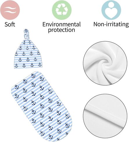 Striped Anchor Newborn Swaddle Blanket with Beanie Set, Soft Stretchy Baby Receiving Blanket Infant Swaddle Sack for Baby Boy and Girl Gifts in Kuwait