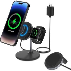 Magnetic Wireless Charger for iPhone, 2 in 1 Fast Charging Station for Apple Devices, Foldable＆Portable Wireless Charger for iPhone 15/14/13/12 Series, for Watch Series,Black(PD 25W Adapter Included) in Kuwait