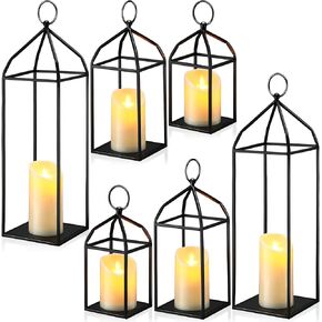 Zonon 6 Sets Farmhouse Candle Lantern, 19'' Outdoor Decorative Lantern with Flickering Timer Candle, LED Modern Flameless Lantern Black Hanging Lantern Decor for Home, Indoor, Tabletop, Garden, Patio in Saudi Arabia