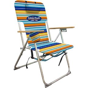 Cabana Beach, 4 Position Folding Beach Portable Backpack Foldable Camping Chair with Headrest, Cup Holder, and Wooden Armrests, Estate Navy Blue in Saudi Arabia