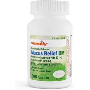 أقراص تخفيف المخاط في الوقت المناسب DM 200 - ديكستروميتورفان HBr 20 ملغ وغوايفينيسين 400 ملغ - أقراص ديكستروميثورفان للإطلاق الفوري - لقمع السعال بالإضافة إلى تخفيف البلغم والمخاط in Kuwait