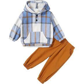 YOUNGER TREE Toddler Baby Boy Clothes Plaid Long Sleeve Hoodie+T-Shirt+Overalls Clothing Pants Set Fall Winter Outfit in Saudi Arabia
