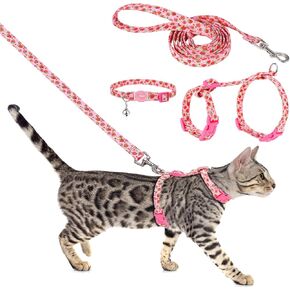 Auidy_6TXD حزام للقطط ومقود مقاوم للهروب، طقم مقود للقطط قابل للتعديل، مجموعة أطواق القطط المنفصلة للقطط الصغيرة والمشي والسفر في الهواء الطلق in Kuwait