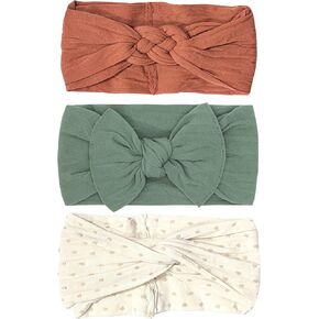 ربطات شعر للأطفال حديثي الولادة وحتى الأطفال الصغار - ثلاث عصابات رأس من أميغا إكسسوارات شعر للفتيات الصغيرات، مقاس واحد (3 عبوات - 3 عبوات - بنفسجي، كوارتز وردي، فطر الشوفان) in Kuwait