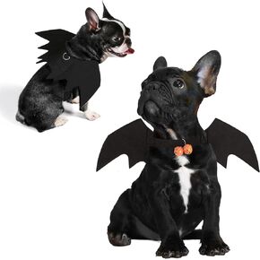 Halloween Dog Bat Wings Pet Costume with Pumpkin Bells for Halloween Party Decorations, Cute Puppy Dog and Cat Collar Bat Wings Cosplay Party Dress Up Funny Cool Appare(Large)