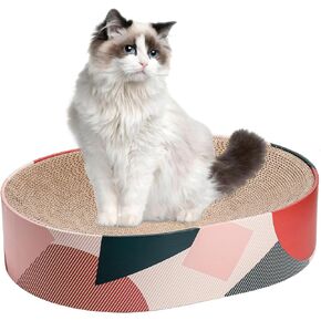 YOUEON Cat Scratching Board 17" L x 13" W, Oval Corrugated Cardboard Cat Scratcher, Scratching Pad Lounge Bed for Indoor Cats & Furniture Protection, Recycle Scratcher for Kitten, Small, Medium Cats in Kuwait