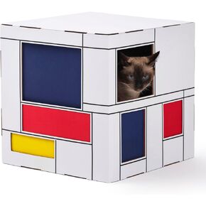 TOTOSHASHA Cardboard Cat House with Scratch Pad, Cat Corrugated Scratcher Box, DIY Cat Nest, Mondrian-Inspired in Saudi Arabia