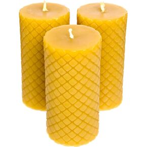 Alternative Imagination 100% Pure Beeswax Diamond Pillar Candles (2x4 Inch), 3 Pack, 20 Hour Burn Time, Hand-Poured (Yellow)