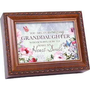 Cottage Garden Granddaughter Make My Heart Smile Woodgrain Rope Trim Jewelry Music Box Plays You are My Sunshine in Saudi Arabia