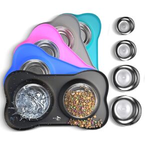 Active Pets Dog Bowl Set, Stainless Steel No Spill Mess-Proof Food & Water Dog Food Bowls with Skid Resistant Silicone Mat, Dog Bowls Small Size Dog, Medium, & Large, Pet Puppy Bowls & Dog Dishes
