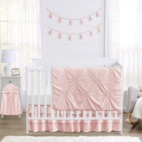 Sweet Jojo Designs Solid Color Blush Pink Shabby Chic Harper Baby Girl Crib Bedding Set 4 Pieces