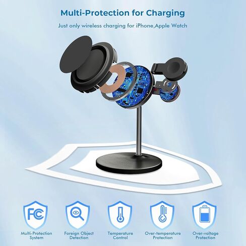 Magnetic Wireless Charger for iPhone, 2 in 1 Fast Charging Station for Apple Devices, Foldable＆Portable Wireless Charger for iPhone 15/14/13/12 Series, for Watch Series,Black(PD 25W Adapter Included) in Kuwait