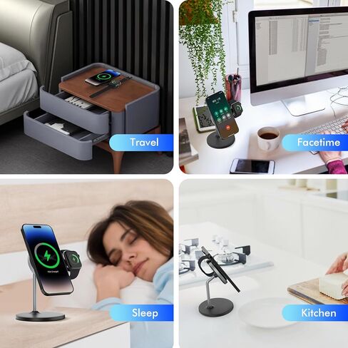 Magnetic Wireless Charger for iPhone, 2 in 1 Fast Charging Station for Apple Devices, Foldable＆Portable Wireless Charger for iPhone 15/14/13/12 Series, for Watch Series,Black(PD 25W Adapter Included) in Kuwait