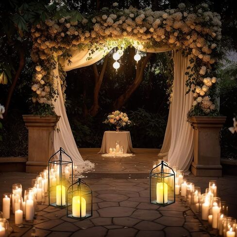 Zonon 6 Sets Farmhouse Candle Lantern, 19'' Outdoor Decorative Lantern with Flickering Timer Candle, LED Modern Flameless Lantern Black Hanging Lantern Decor for Home, Indoor, Tabletop, Garden, Patio in Saudi Arabia