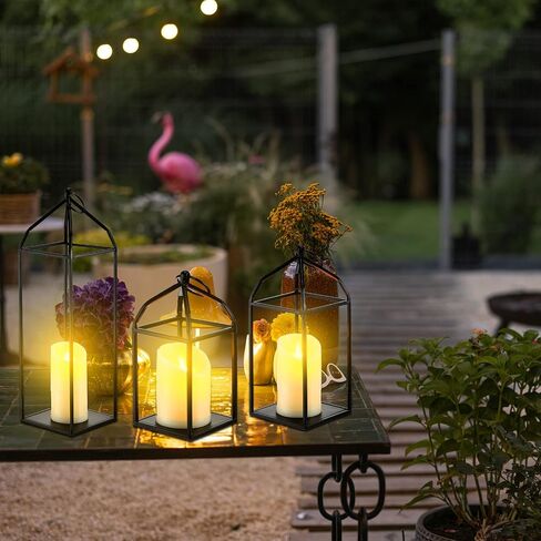Zonon 6 Sets Farmhouse Candle Lantern, 19'' Outdoor Decorative Lantern with Flickering Timer Candle, LED Modern Flameless Lantern Black Hanging Lantern Decor for Home, Indoor, Tabletop, Garden, Patio in Saudi Arabia