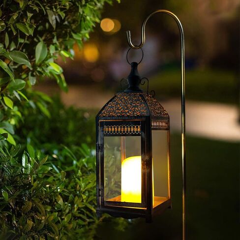 مجموعة من 2 فانوس خارجي مقاس 20 بوصة و14.5 بوصة حامل شموع معدني مزخرف بفانوس عتيق مع زجاج مقسى لديكور الخريف والحديقة والفناء وغرفة المعيشة والمنزل الداخلي وساحة المدخل (رمادي) in Kuwait