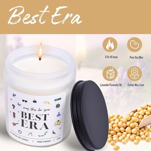 شمعة معطرة بعبارة May This Be Your Best Era من سينغر انسبايرد - شمعة لافندر الصويا الطبيعية - 9 اونصة، فكرة هدايا رائعة للكريسماس، هدية عيد ميلاد للمعجبين، هدايا ممتعة in Kuwait