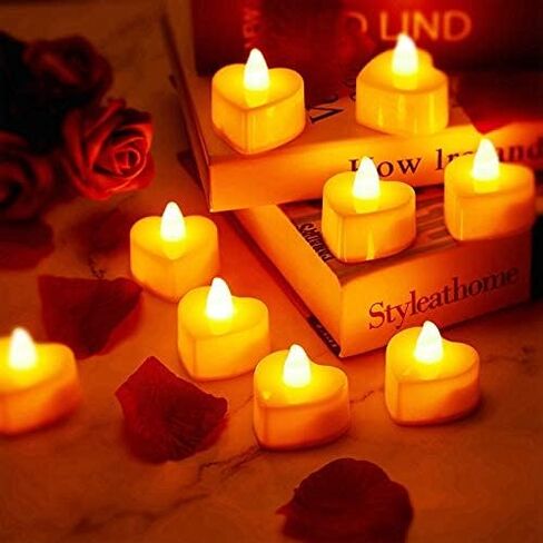 Mudder 12 Pieces Heart Shape LED Tealight Candles Love LED Candles with 200 Pieces Silk Rose Petals Girl Scatter Artificial Petals for Valentine's Day Wedding Table Party Decor (Red Light, Red Petal) in Saudi Arabia
