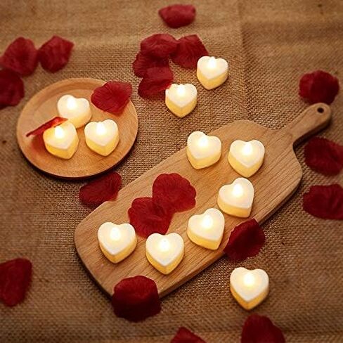 Mudder 12 Pieces Heart Shape LED Tealight Candles Love LED Candles with 200 Pieces Silk Rose Petals Girl Scatter Artificial Petals for Valentine's Day Wedding Table Party Decor (Red Light, Red Petal) in Saudi Arabia
