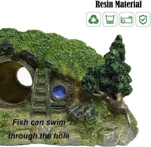 ديكورات قلعة الهوبيت لحوض السمك من SLOCME - زينة قلعة حوض الأسماك، ديكورات إخفاء أسماك البيتا in Kuwait