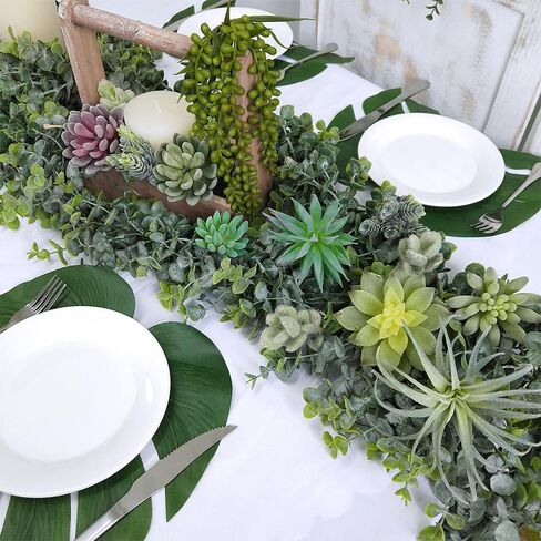 سوبلا مجموعة من 14 نباتات عصارية صناعية غير محفوظة في اصيص من اللؤلؤ، سيقان ايشيفيريا، نباتات عصارية باللون الاخضر المتدفق في انواع مختلفة باحجام مختلفة لترتيب الزهور in Kuwait