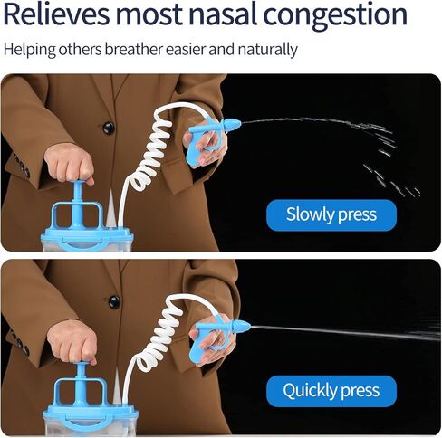 Upgraded Powerful Pressure Sinus Rinse Bottle Neti Pot Nasal Wash Bottle Strong Water Flow Rinse Nasal Irrigation Relieve nasal congestion Nose Wash Cleaner 300ml with 30 Nasal Wash Salt Packets in Kuwait