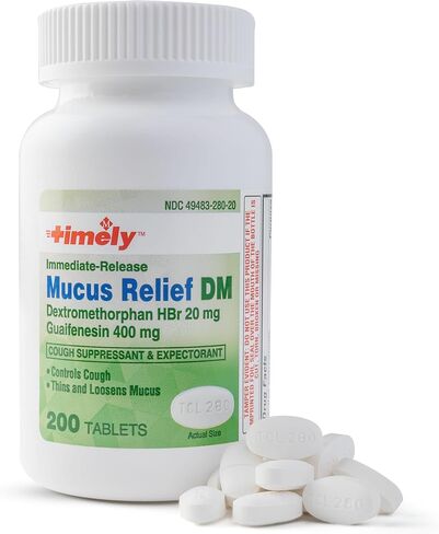 أقراص تخفيف المخاط في الوقت المناسب DM 200 - ديكستروميتورفان HBr 20 ملغ وغوايفينيسين 400 ملغ - أقراص ديكستروميثورفان للإطلاق الفوري - لقمع السعال بالإضافة إلى تخفيف البلغم والمخاط in Kuwait