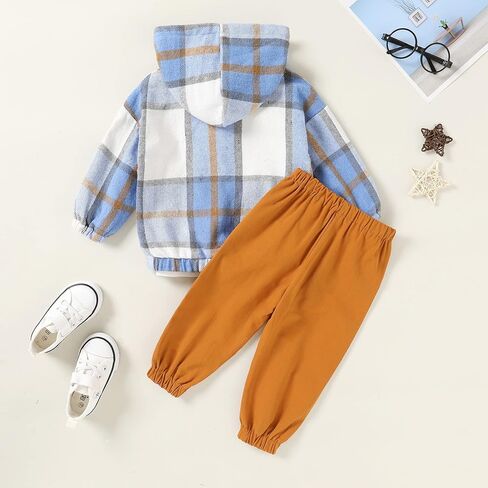 YOUNGER TREE Toddler Baby Boy Clothes Plaid Long Sleeve Hoodie+T-Shirt+Overalls Clothing Pants Set Fall Winter Outfit in Saudi Arabia