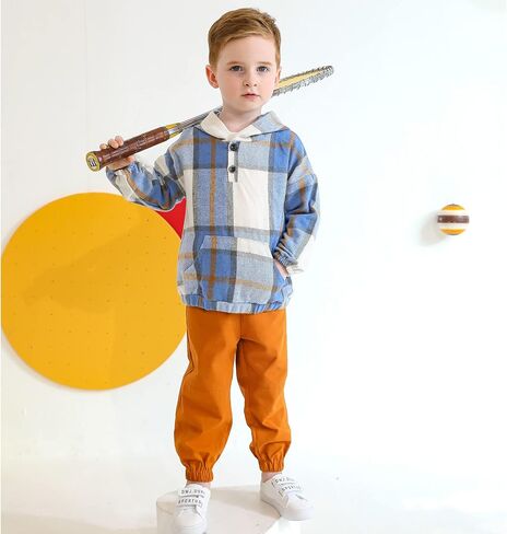 YOUNGER TREE Toddler Baby Boy Clothes Plaid Long Sleeve Hoodie+T-Shirt+Overalls Clothing Pants Set Fall Winter Outfit in Saudi Arabia