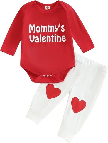 Eadrioss Newborn Baby Boy Valentines Outfit Mr. Steal Your Heart Crewneck Romper Bodysuit Onesie Jogger Pants in Kuwait
