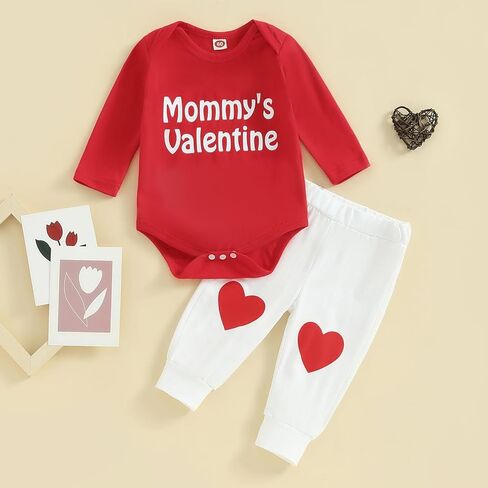 Eadrioss Newborn Baby Boy Valentines Outfit Mr. Steal Your Heart Crewneck Romper Bodysuit Onesie Jogger Pants in Kuwait