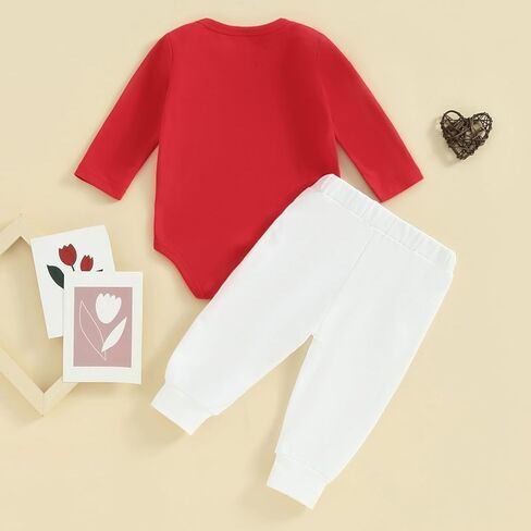 Eadrioss Newborn Baby Boy Valentines Outfit Mr. Steal Your Heart Crewneck Romper Bodysuit Onesie Jogger Pants in Kuwait