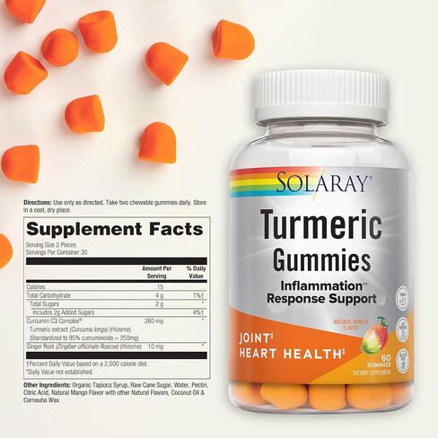 SOLARAY Turmeric Gummies w/Ginger | Healthy Heart & Inflammation Response Support | Vegan, Gluten Free | 30 Serv, 60 Ct in Saudi Arabia
