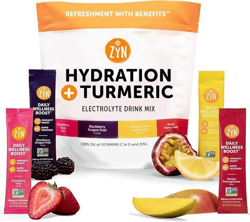 ZYN Turmeric Electrolyte Drink Mix for Gut Health Hydration Packets with Vitamins, Zinc & Curcumin, Recovery, Low Sugar Packets with Piperine, Variety, 16 Pack in Saudi Arabia