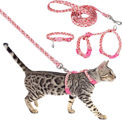 Auidy_6TXD حزام للقطط ومقود مقاوم للهروب، طقم مقود للقطط قابل للتعديل، مجموعة أطواق القطط المنفصلة للقطط الصغيرة والمشي والسفر في الهواء الطلق in Kuwait