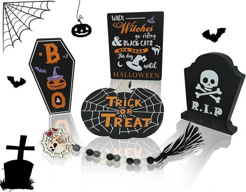 XiA MiLL Halloween Decorations， halloween home decorations indoor，halloween Tiered Tray Decor，Halloween Decor Halloween Tabletop Centerpiece Décor， Halloween Signs for Home Party in Kuwait
