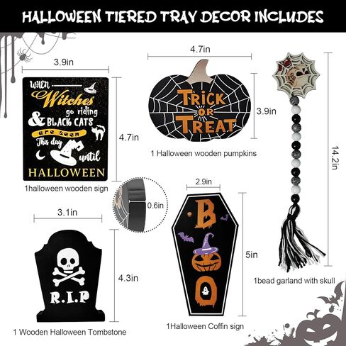 XiA MiLL Halloween Decorations， halloween home decorations indoor，halloween Tiered Tray Decor，Halloween Decor Halloween Tabletop Centerpiece Décor， Halloween Signs for Home Party in Kuwait