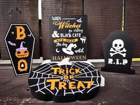 XiA MiLL Halloween Decorations， halloween home decorations indoor，halloween Tiered Tray Decor，Halloween Decor Halloween Tabletop Centerpiece Décor， Halloween Signs for Home Party in Kuwait