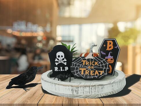 XiA MiLL Halloween Decorations， halloween home decorations indoor，halloween Tiered Tray Decor，Halloween Decor Halloween Tabletop Centerpiece Décor， Halloween Signs for Home Party in Kuwait