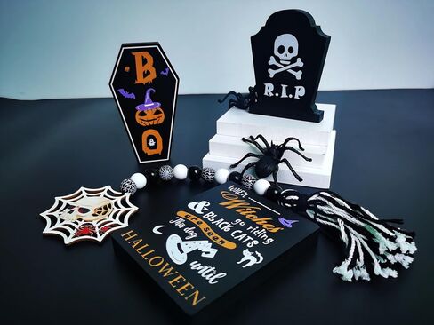 XiA MiLL Halloween Decorations， halloween home decorations indoor，halloween Tiered Tray Decor，Halloween Decor Halloween Tabletop Centerpiece Décor， Halloween Signs for Home Party in Kuwait