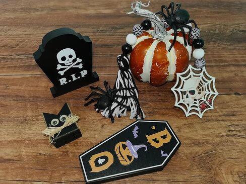 XiA MiLL Halloween Decorations， halloween home decorations indoor，halloween Tiered Tray Decor，Halloween Decor Halloween Tabletop Centerpiece Décor， Halloween Signs for Home Party in Kuwait