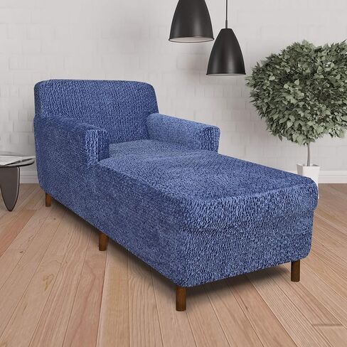 PAULATO BY GA.I.CO. Chaise Lounge Cover Lounge Chair Sofa Slipcover- Soft Polyester Fabric Slipcovers - 1-Piece Form Fit Stretch Furniture Slipcover - Velvet Collection - Black (Chaise Lounge) in Kuwait