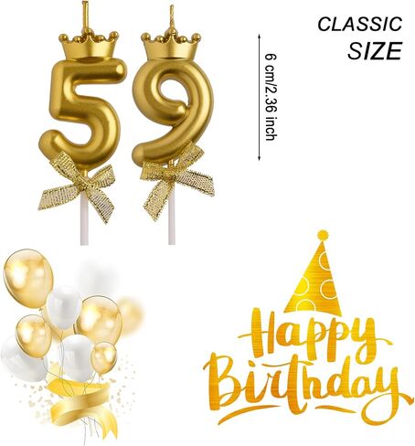 aoolada 59 شموع عيد الميلاد 95، الذهب 95 59 سنة كعكة توبر عدد شموع عيد الميلاد، هدايا زينة حفلة عيد ميلاد للنساء والرجال in Saudi Arabia