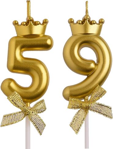 aoolada 59 شموع عيد الميلاد 95، الذهب 95 59 سنة كعكة توبر عدد شموع عيد الميلاد، هدايا زينة حفلة عيد ميلاد للنساء والرجال in Saudi Arabia