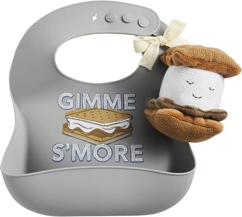 Mud Pie Unisex Baby Smore Silicone Bib and Rattle, Gray, One Size in Saudi Arabia