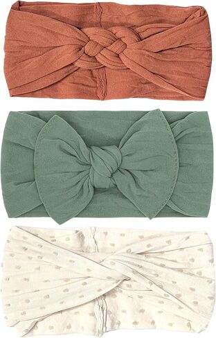 ربطات شعر للأطفال حديثي الولادة وحتى الأطفال الصغار - ثلاث عصابات رأس من أميغا إكسسوارات شعر للفتيات الصغيرات، مقاس واحد (3 عبوات - 3 عبوات - بنفسجي، كوارتز وردي، فطر الشوفان) in Kuwait