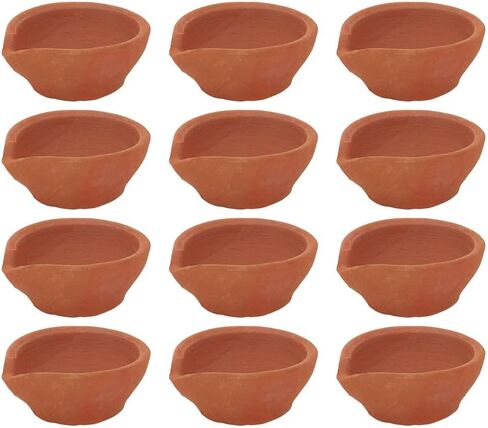 Clay Diya Diwali Diyas [12 قطعة] مصباح Diya لبوجا - Mitti Earth Terracotta Diya - ديكور ديوالي عناصر الهدايا الهندية Hashcart® in Kuwait