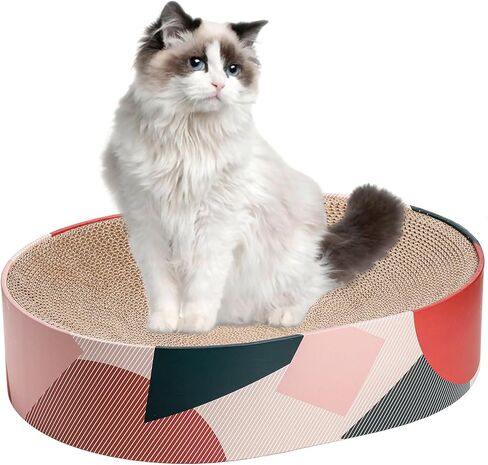 YOUEON Cat Scratching Board 17" L x 13" W, Oval Corrugated Cardboard Cat Scratcher, Scratching Pad Lounge Bed for Indoor Cats & Furniture Protection, Recycle Scratcher for Kitten, Small, Medium Cats in Saudi Arabia
